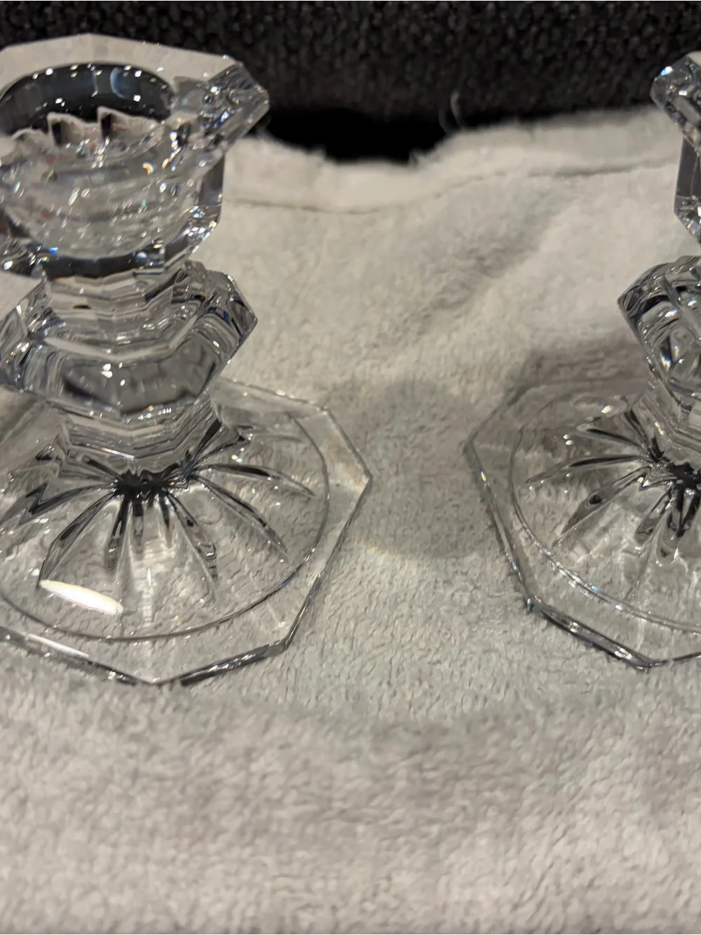 Clear Crystal Glass Candlestick Holders - Pair